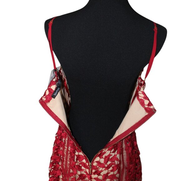 Boohoo Berry Red Corded Lace Midi SKATER Dress Size 8 NWT's HOLIDAY! - Picture 11 of 16